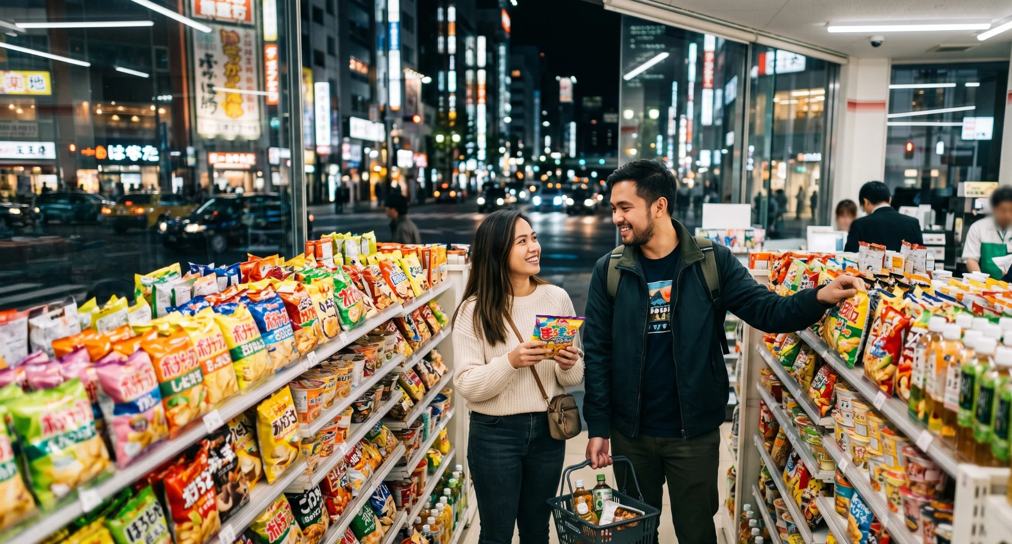 Filipino couple at a Tokyo convenience store during Japan trip
