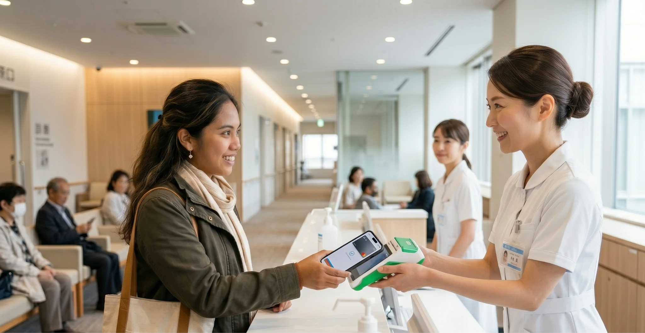Filipino traveler at a Japanese hospital presenting travel insurance