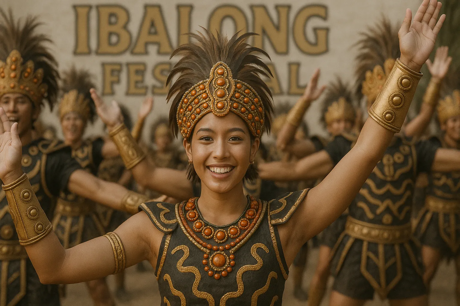 A photograph of a vibrant procession during the Ibalong Festival