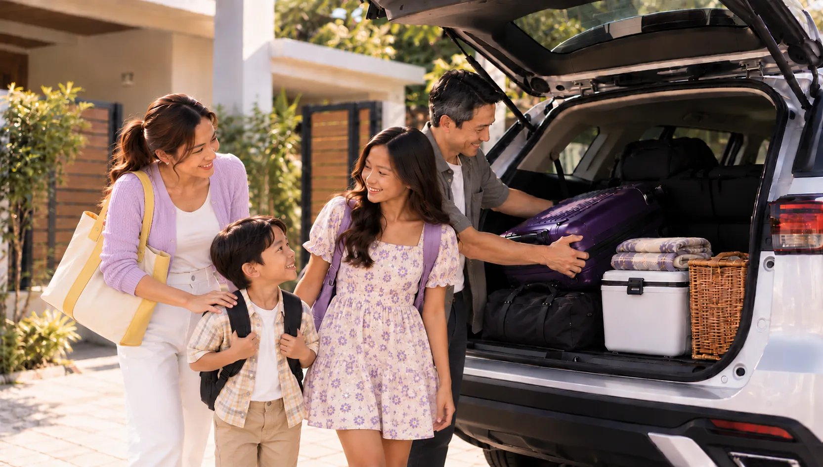 Filipino family getting ready for a long drive during the Undas holiday.